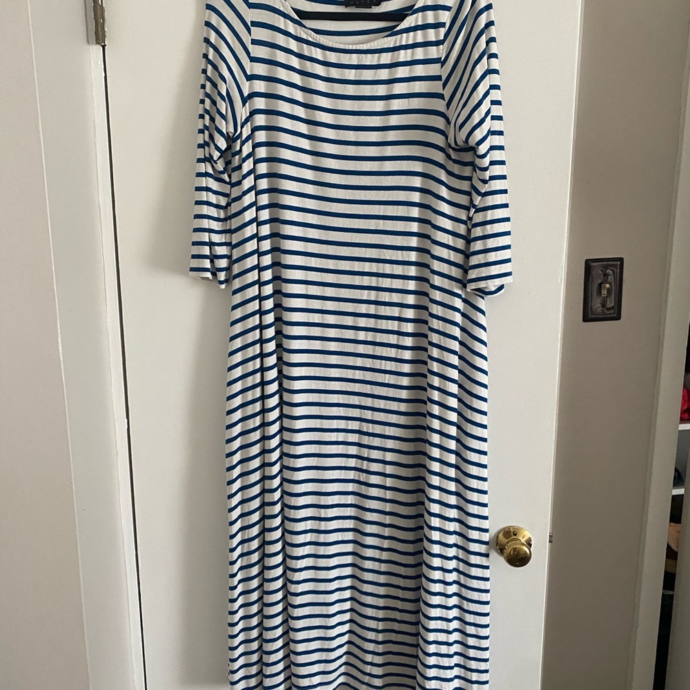 Hatch Navy and White Striped Long Sleeve Maternity Dress